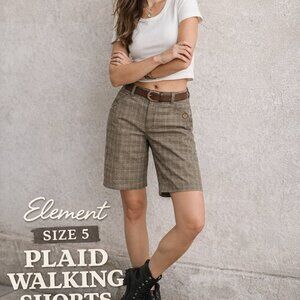 Element Plaid Walking Shorts Women’s Size 5 Brown Tan Bermuda Mid Rise